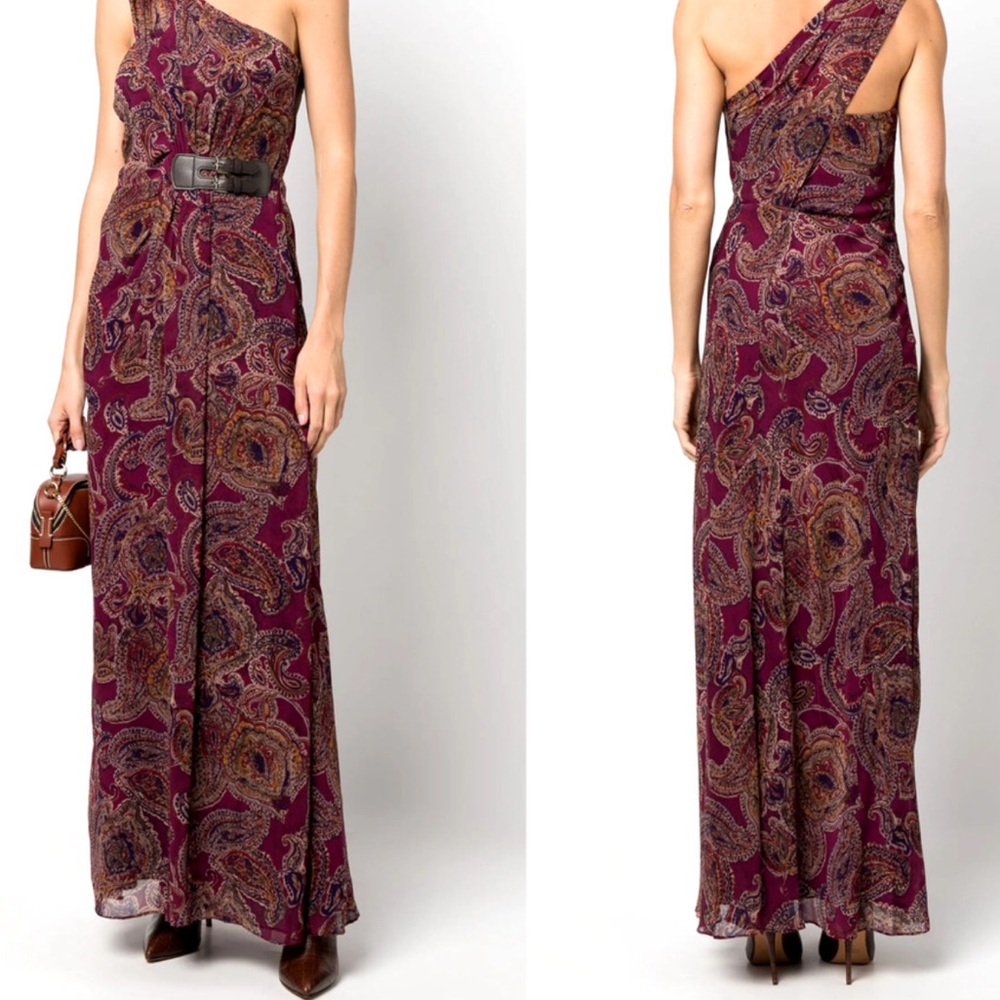 Lauren Ralph Lauren One-Shoulder Paisley Maxi Dress in Wine and Brown